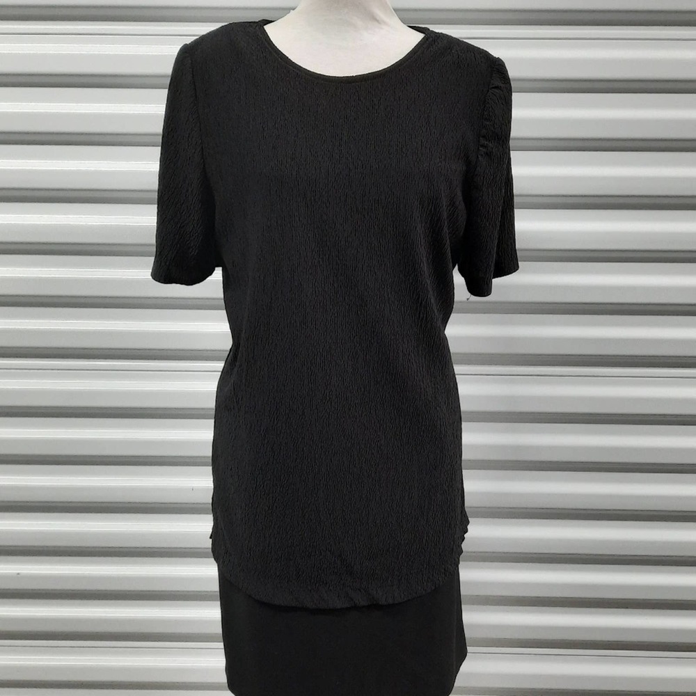 Liz Baker Top Blouse Womens Medium Black Short Sleeve